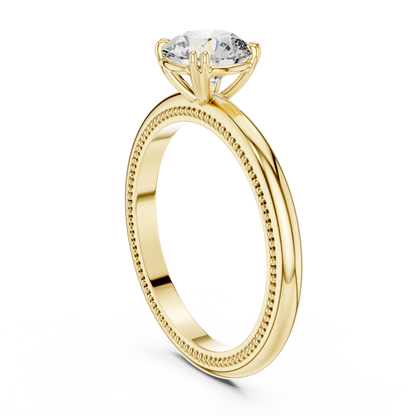 Round Solitaire Lab Grown Diamond Ring with Milgrain Band