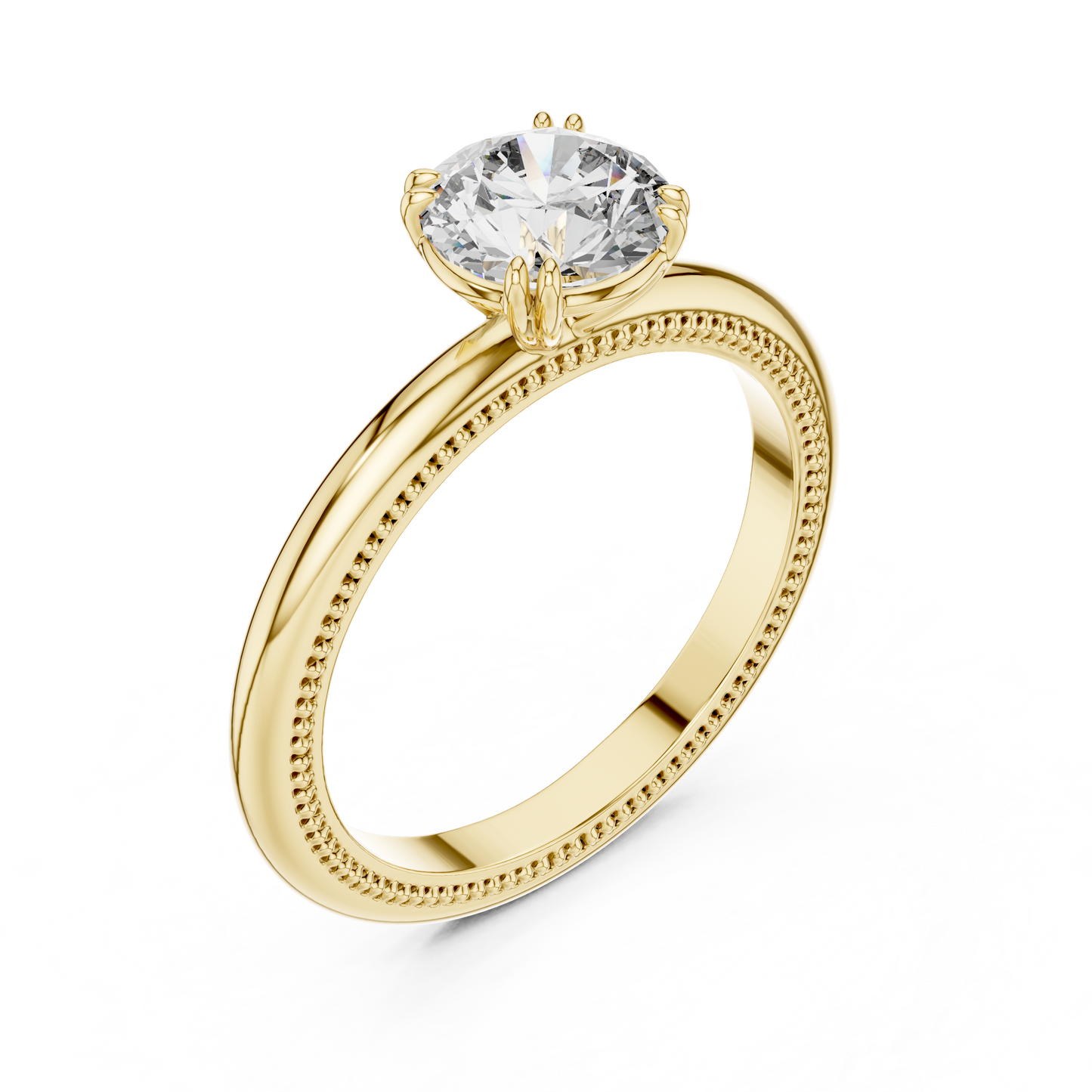 Round Solitaire Lab Grown Diamond Ring with Milgrain Band