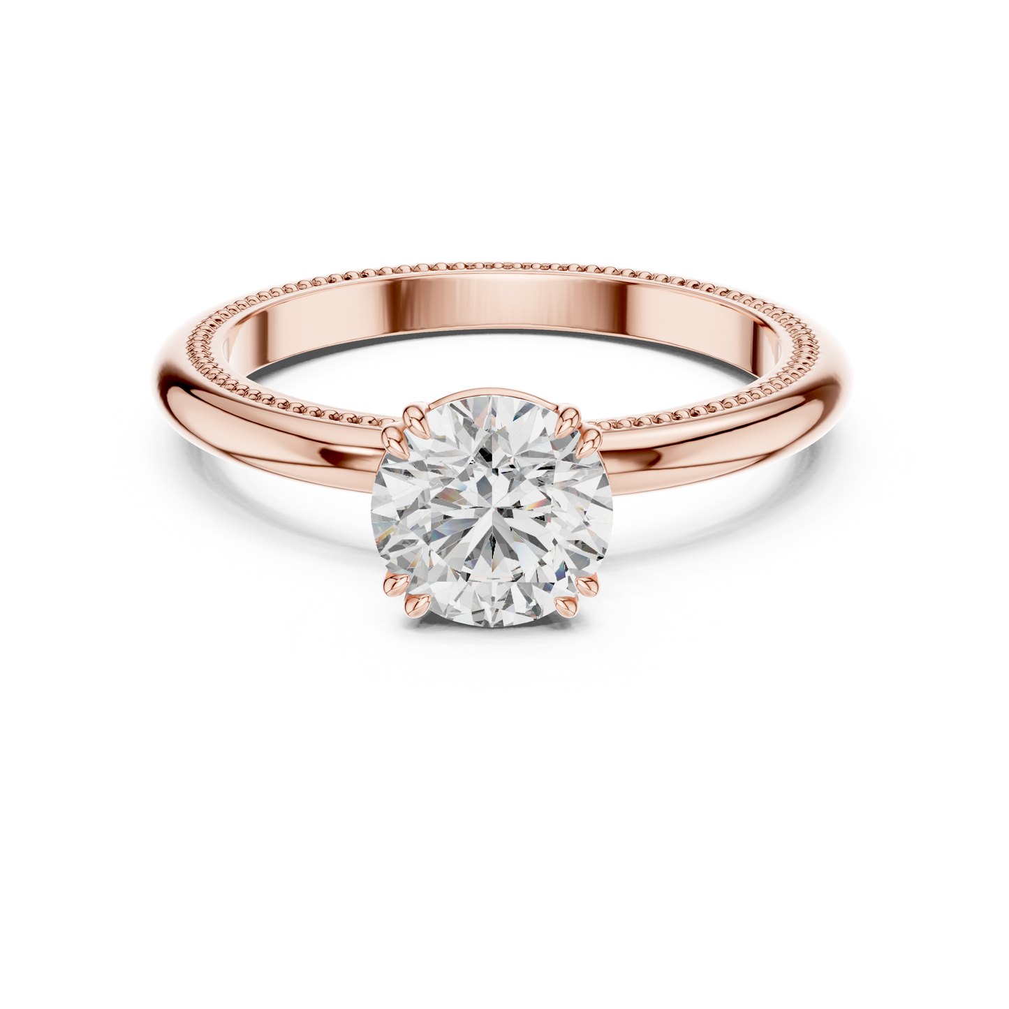 Round Solitaire Lab Grown Diamond Ring with Milgrain Band