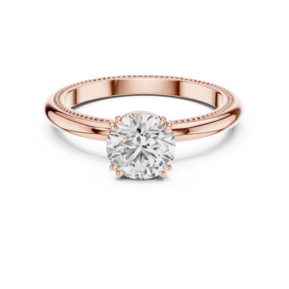 Round Solitaire Lab Grown Diamond Ring with Milgrain Band