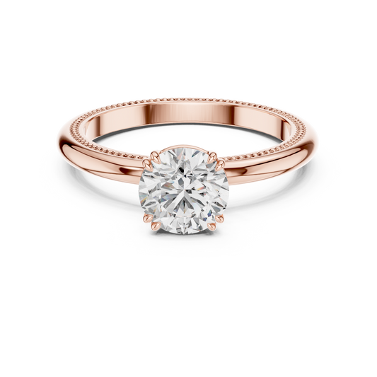 Round Solitaire Lab Grown Diamond Ring with Milgrain Band