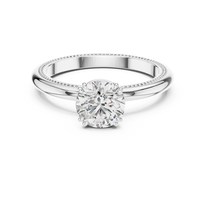 Round Solitaire Lab Grown Diamond Ring with Milgrain Band