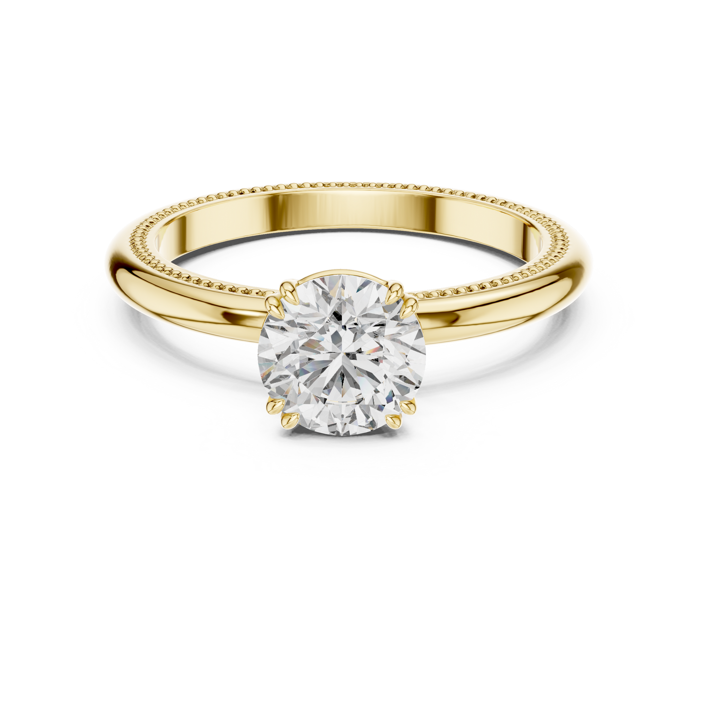 Round Solitaire Lab Grown Diamond Ring with Milgrain Band