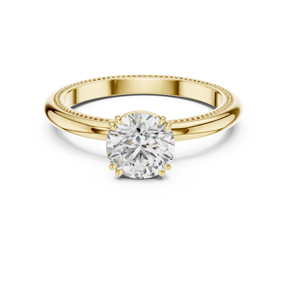 Round Solitaire Lab Grown Diamond Ring with Milgrain Band