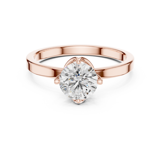 Round Cut Lab Grown Diamond Solitaire Ring with Petal Prong Setting