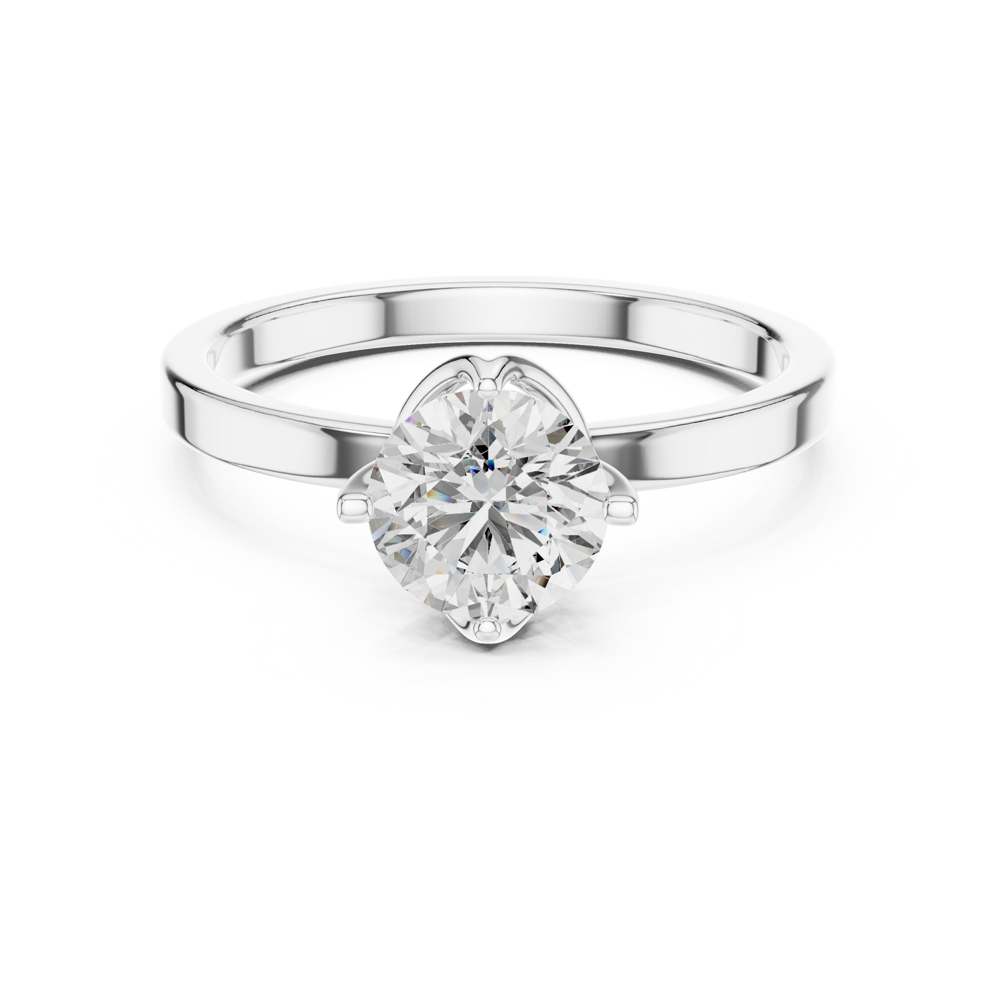 Round Cut Lab Grown Diamond Solitaire Ring with Petal Prong Setting