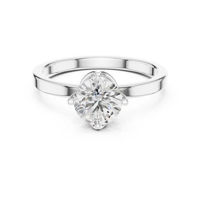 Round Cut Lab Grown Diamond Solitaire Ring with Petal Prong Setting