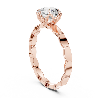 Floral Round Cut Lab Grown Diamond Engagement Ring in Rose Gold