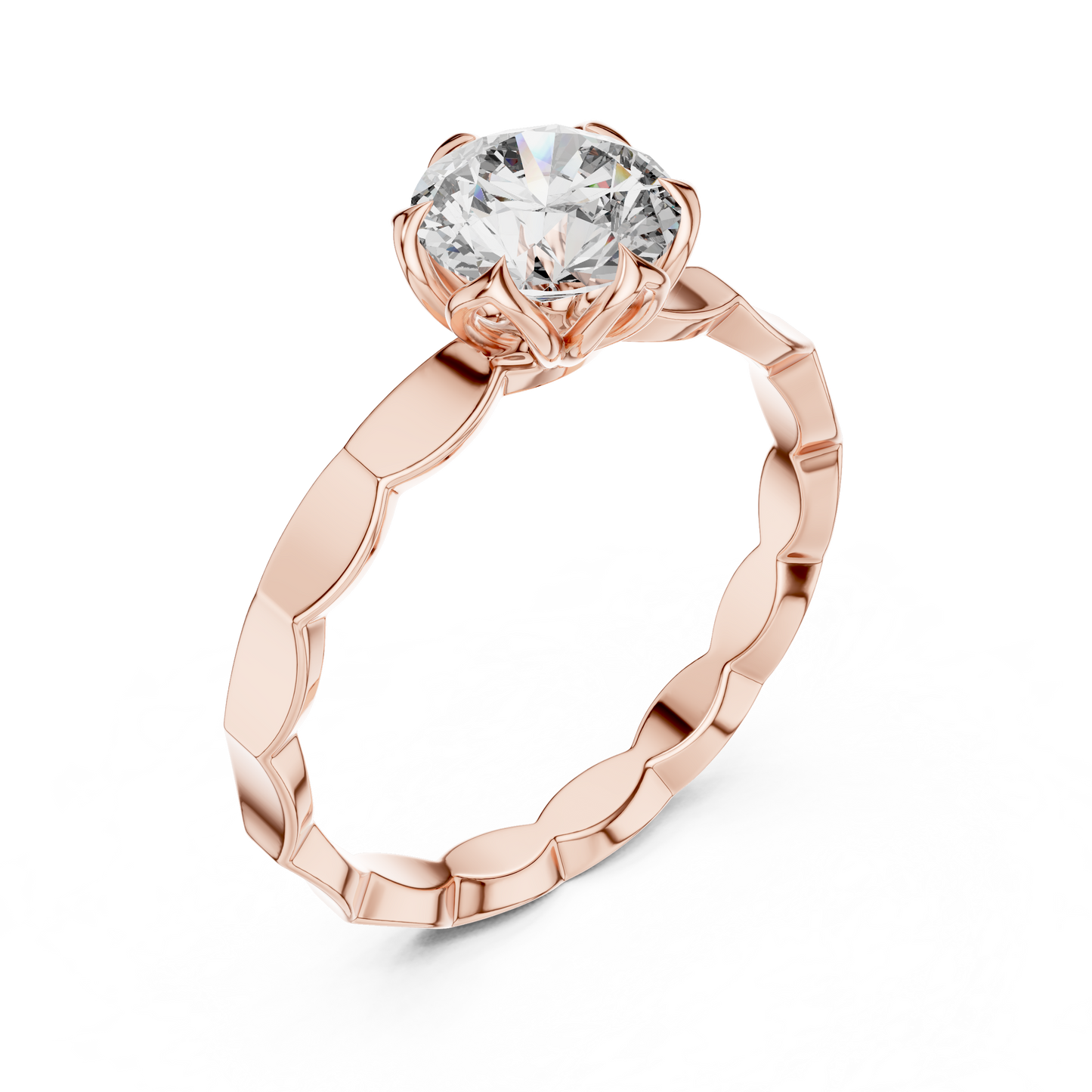 Floral Round Cut Lab Grown Diamond Engagement Ring in Rose Gold