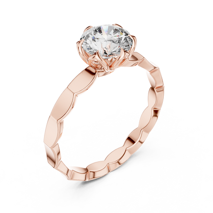 Floral Round Cut Lab Grown Diamond Engagement Ring in Rose Gold