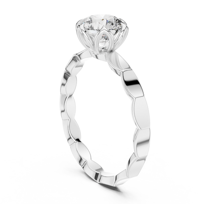 Floral Round Cut Lab Grown Diamond Engagement Ring in Rose Gold
