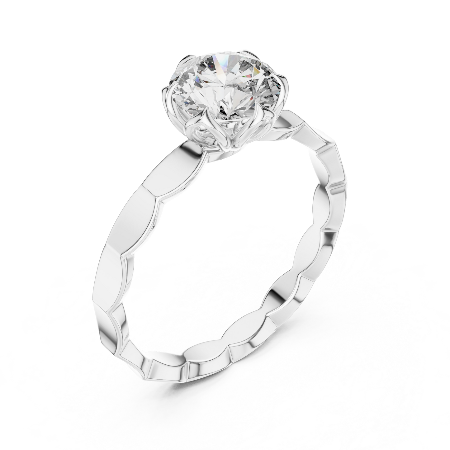 Floral Round Cut Lab Grown Diamond Engagement Ring in Rose Gold