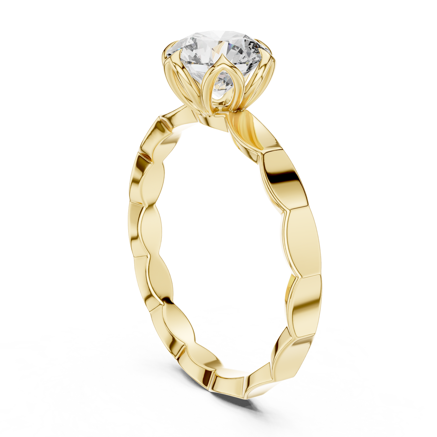 Floral Round Cut Lab Grown Diamond Engagement Ring in Rose Gold