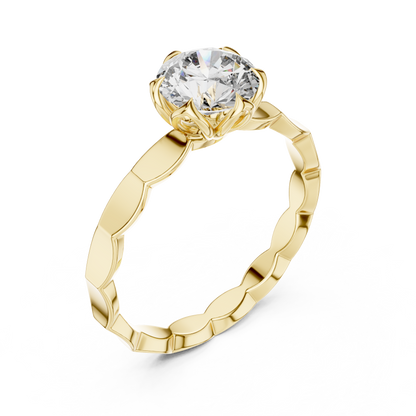 Floral Round Cut Lab Grown Diamond Engagement Ring in Rose Gold