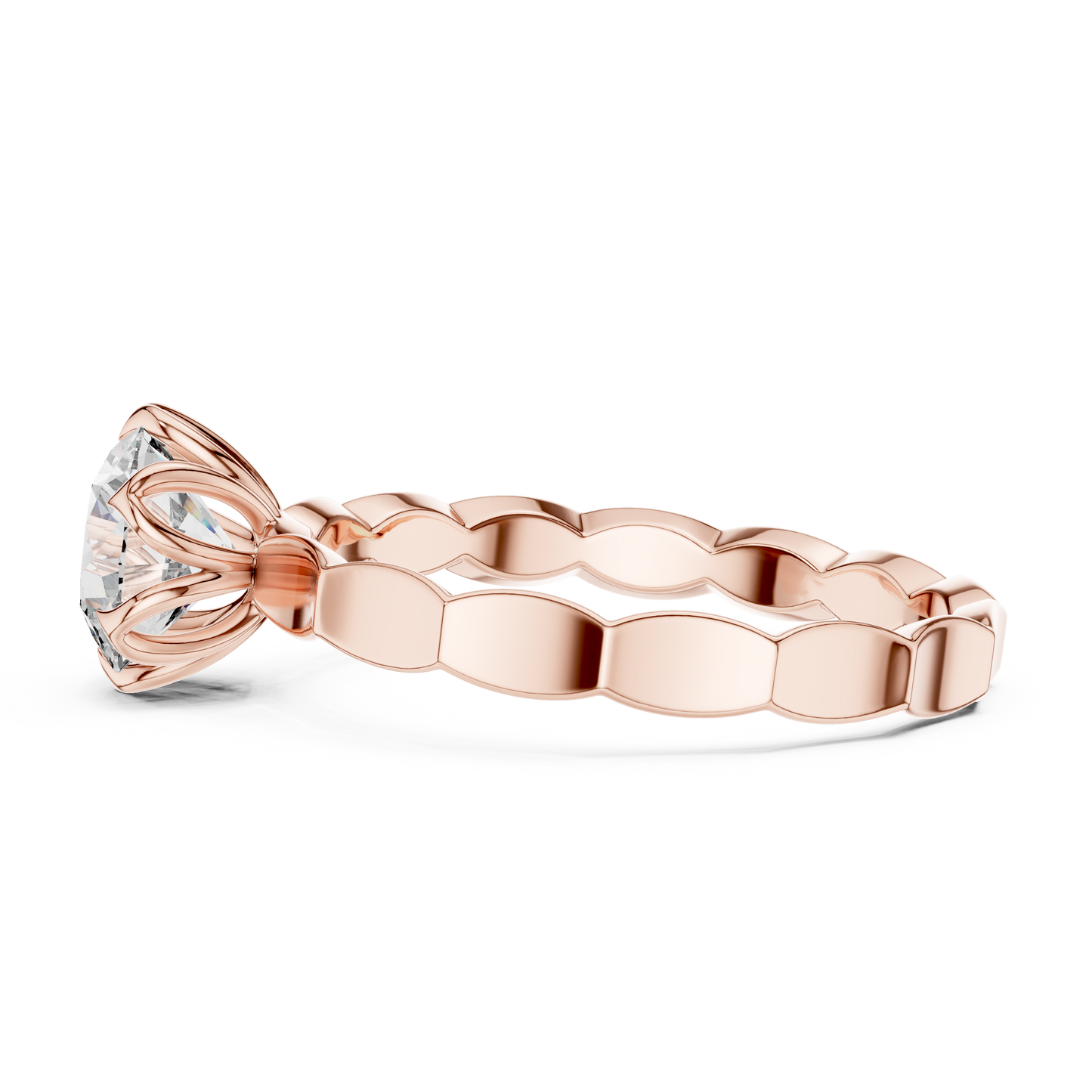Floral Round Cut Lab Grown Diamond Engagement Ring in Rose Gold