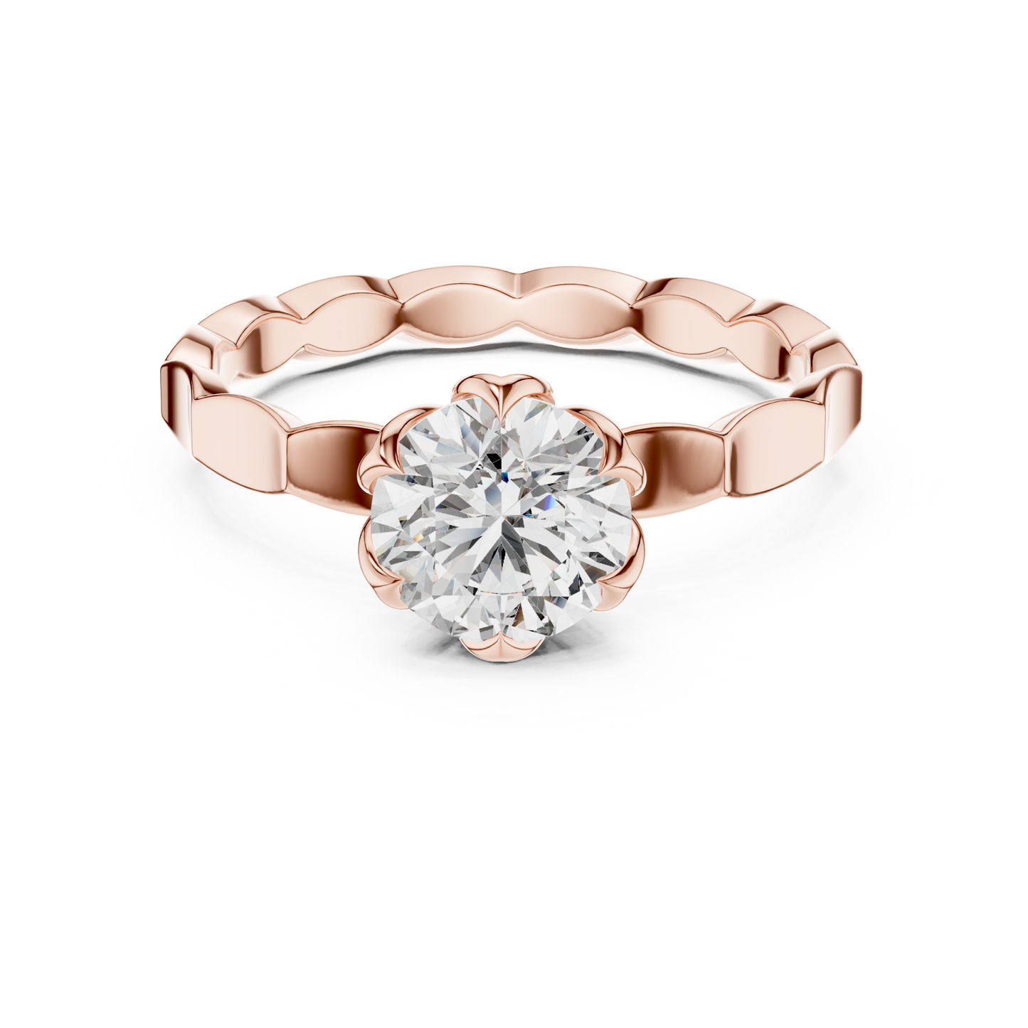 Floral Round Cut Lab Grown Diamond Engagement Ring in Rose Gold