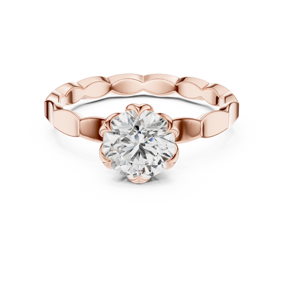 Floral Round Cut Lab Grown Diamond Engagement Ring in Rose Gold