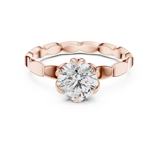 Floral Round Cut Lab Grown Diamond Engagement Ring in Rose Gold