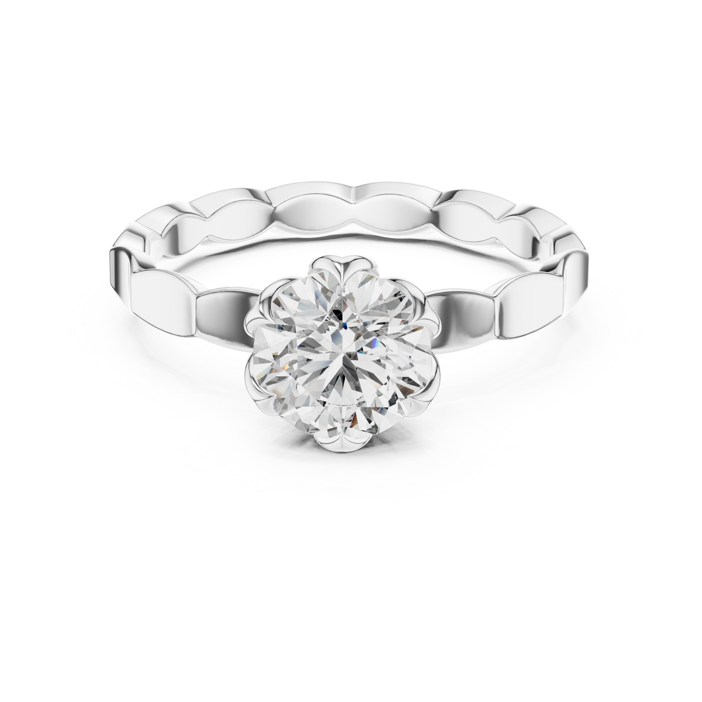 Floral Round Cut Lab Grown Diamond Engagement Ring in Rose Gold