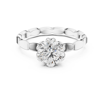 Floral Round Cut Lab Grown Diamond Engagement Ring in Rose Gold