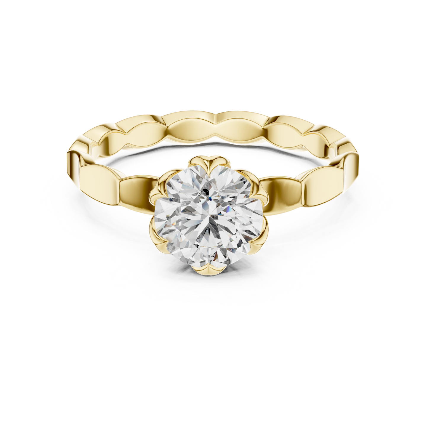 Floral Round Cut Lab Grown Diamond Engagement Ring in Rose Gold