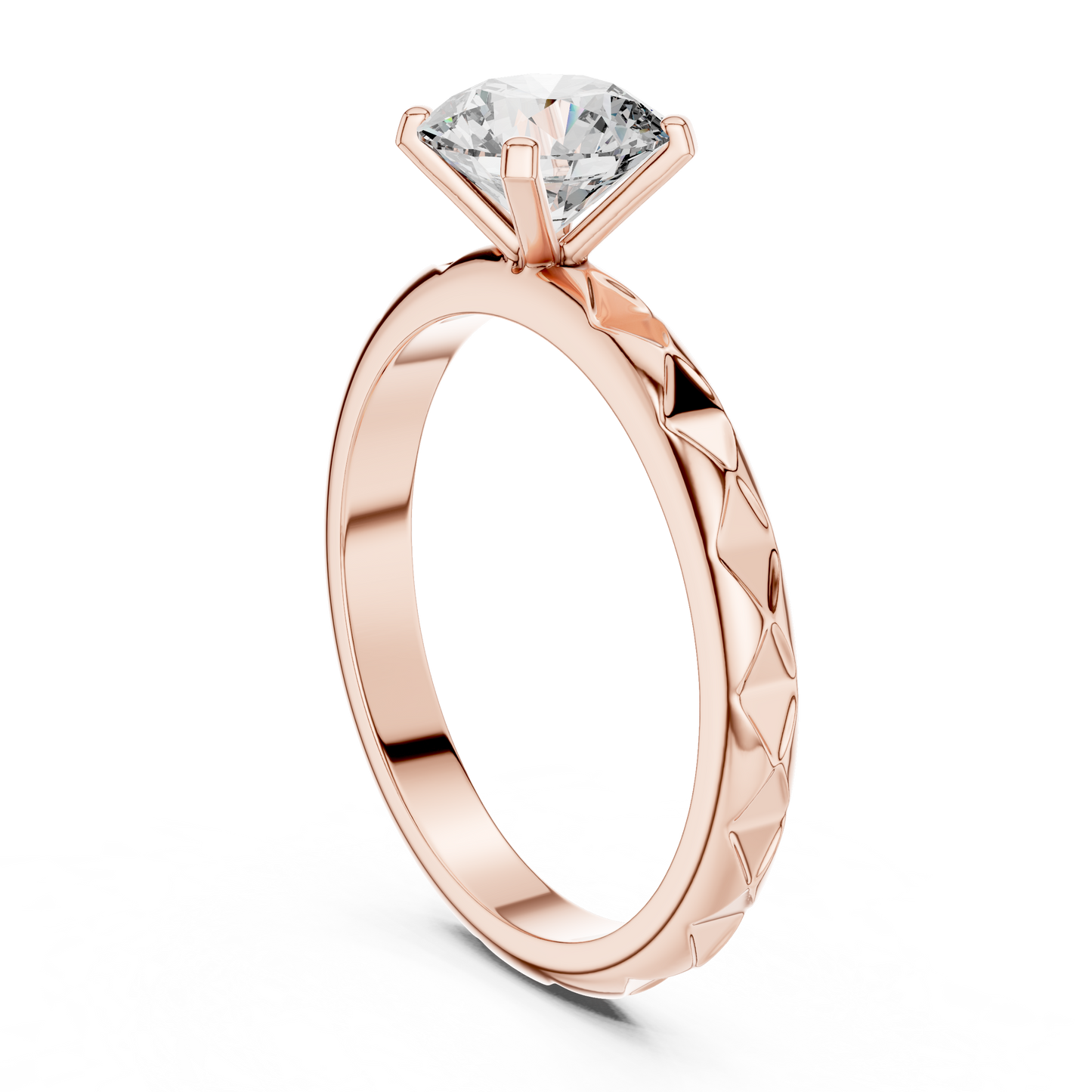 Round Cut Lab Grown Diamond Ring with Geometric Band