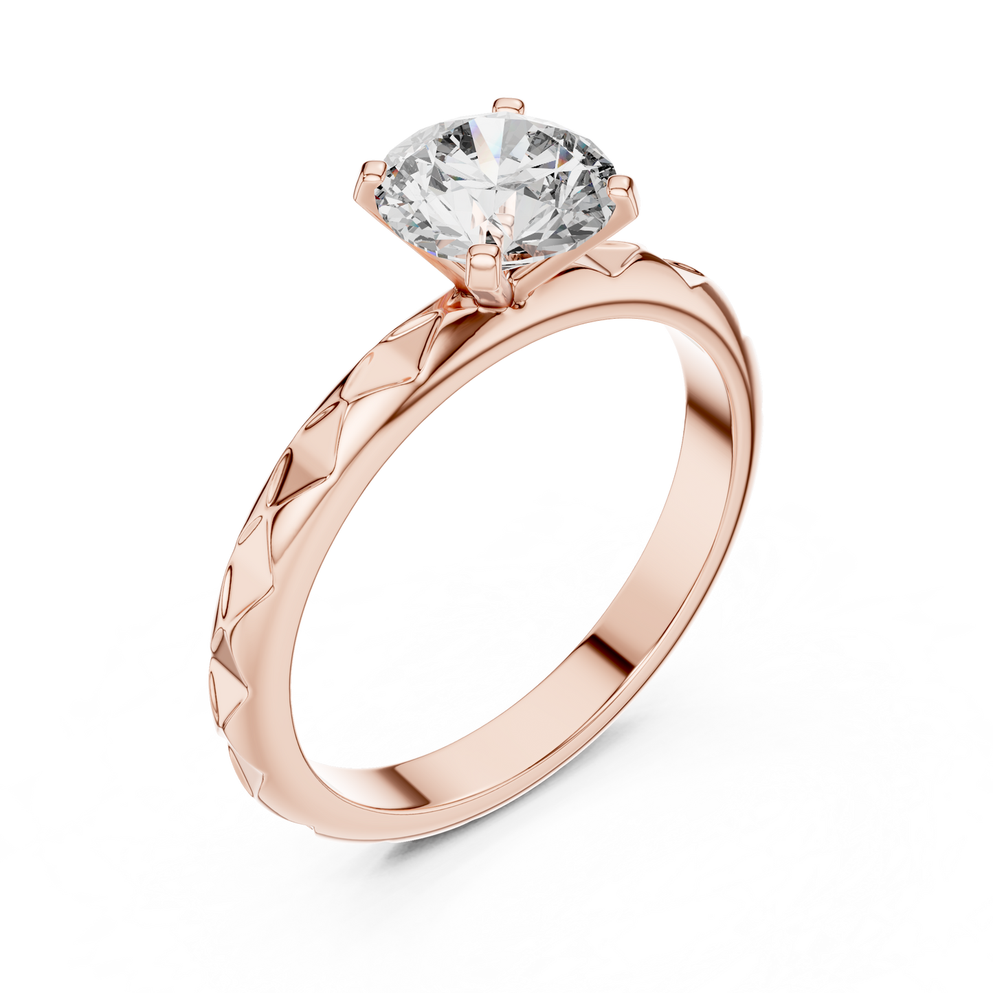 Round Cut Lab Grown Diamond Ring with Geometric Band