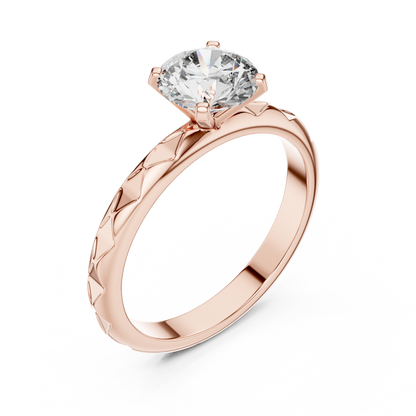Round Cut Lab Grown Diamond Ring with Geometric Band