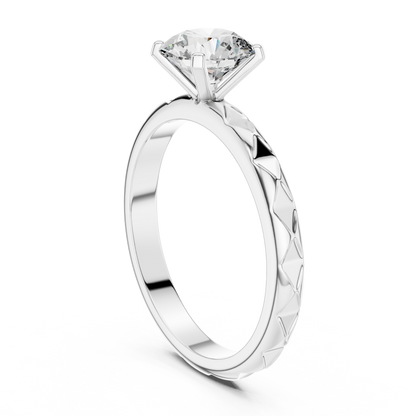 Round Cut Lab Grown Diamond Ring with Geometric Band
