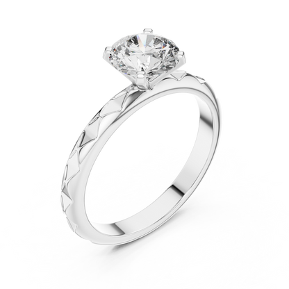 Round Cut Lab Grown Diamond Ring with Geometric Band