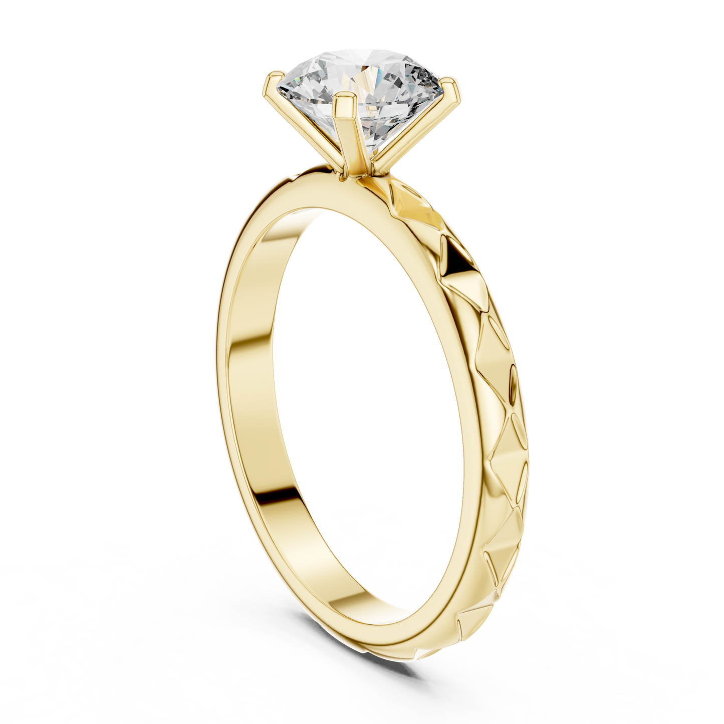 Round Cut Lab Grown Diamond Ring with Geometric Band