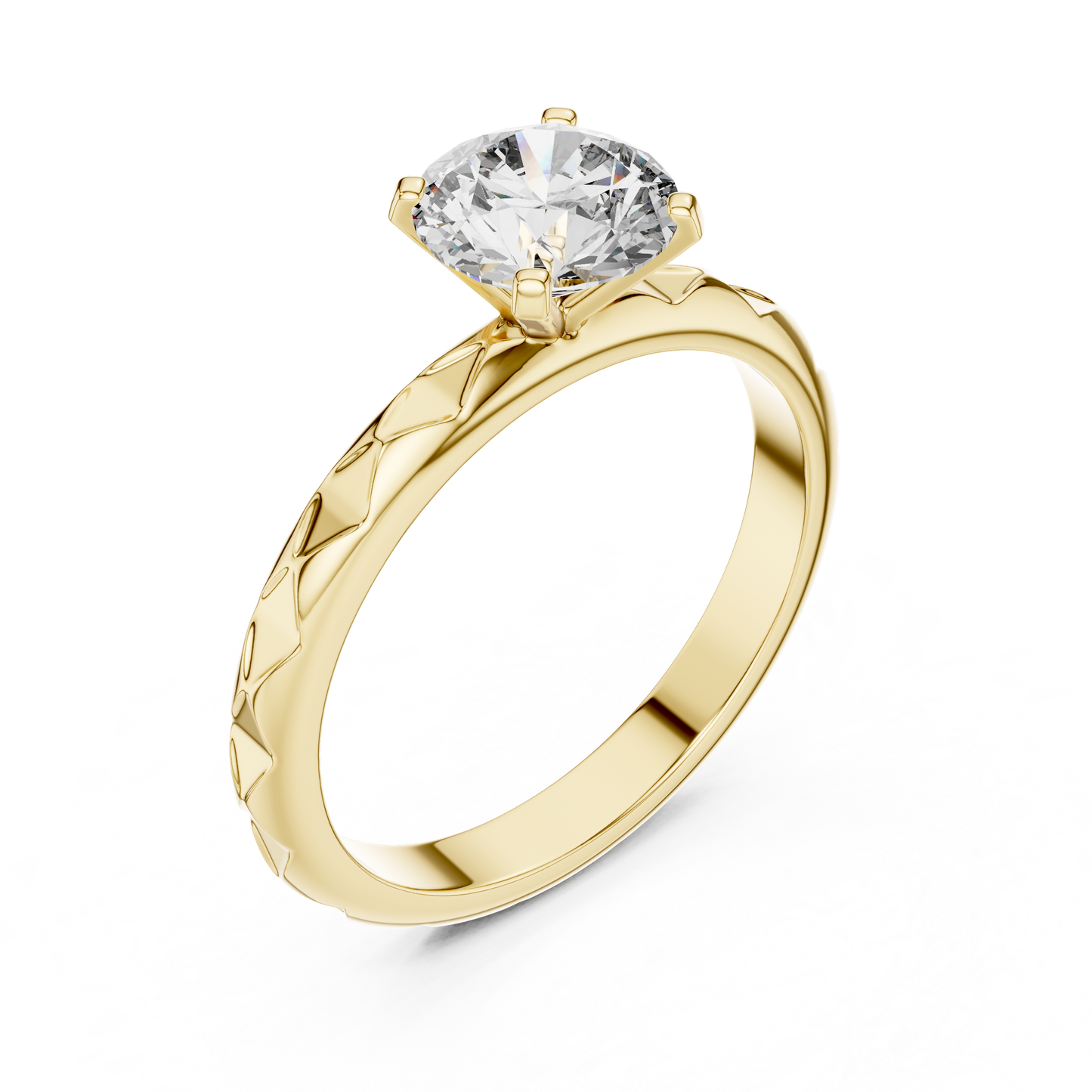 Round Cut Lab Grown Diamond Ring with Geometric Band