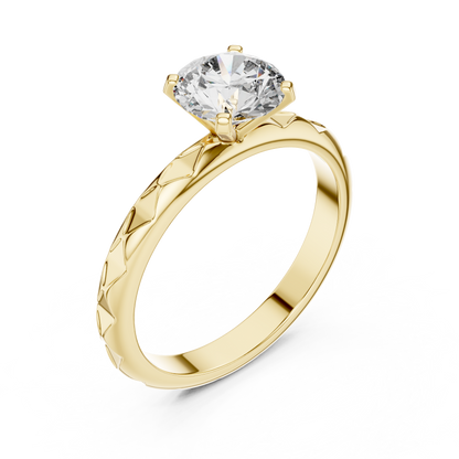 Round Cut Lab Grown Diamond Ring with Geometric Band