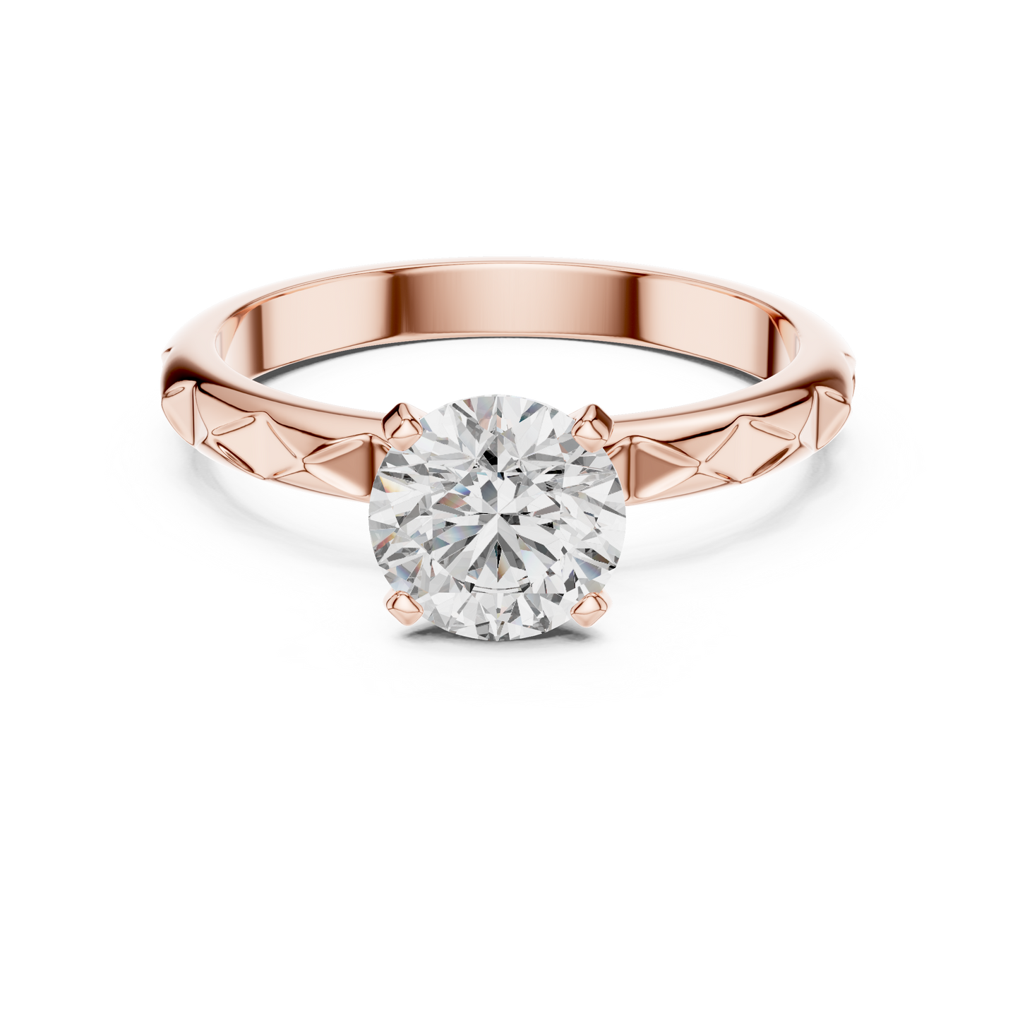 Round Cut Lab Grown Diamond Ring with Geometric Band