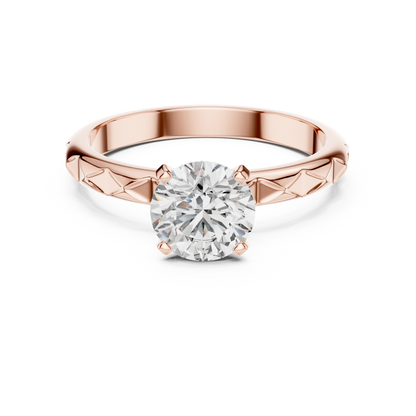 Round Cut Lab Grown Diamond Ring with Geometric Band