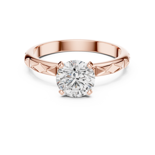 Round Cut Lab Grown Diamond Ring with Geometric Band