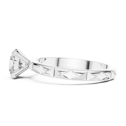 Round Cut Lab Grown Diamond Ring with Geometric Band