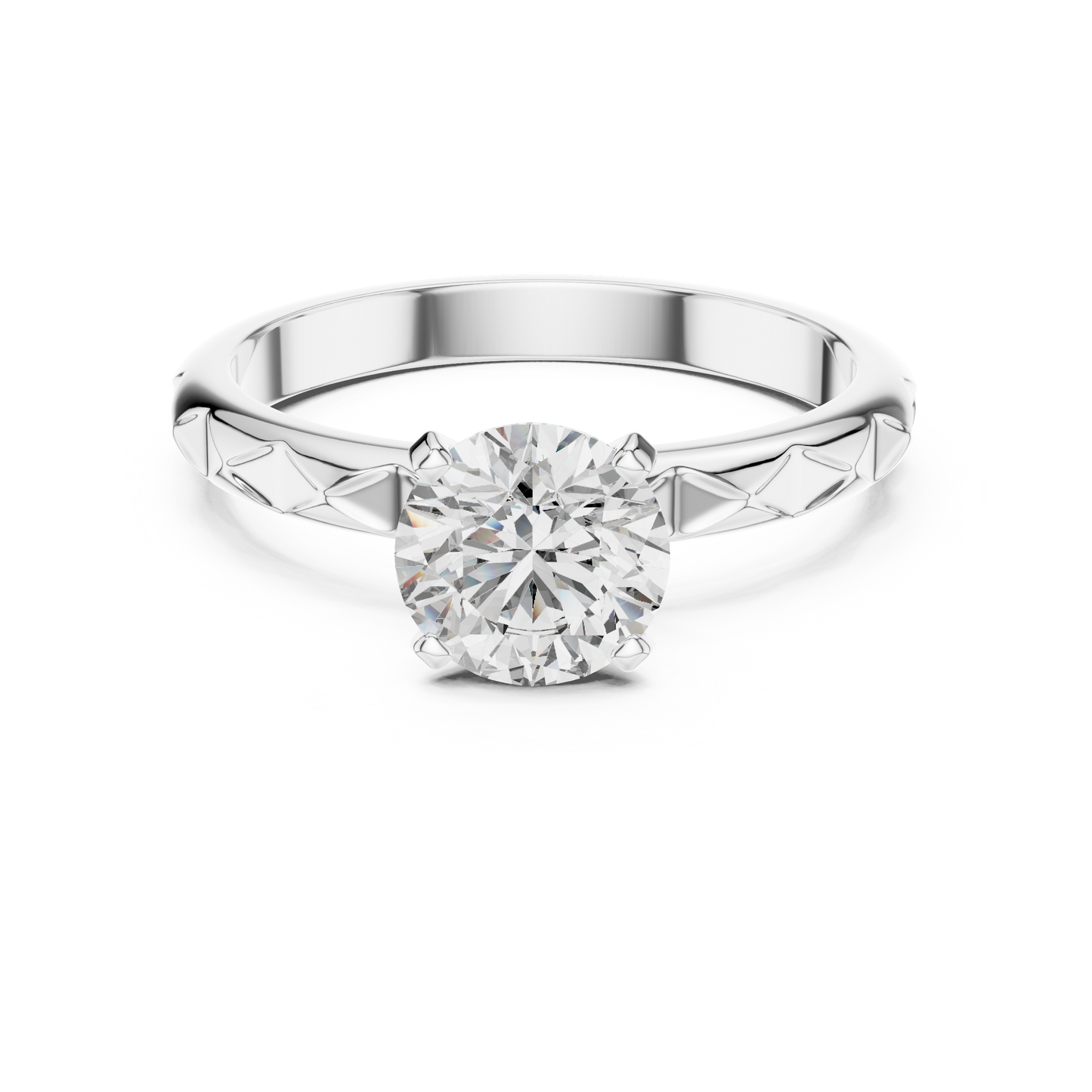 Round Cut Lab Grown Diamond Ring with Geometric Band