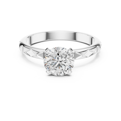Round Cut Lab Grown Diamond Ring with Geometric Band