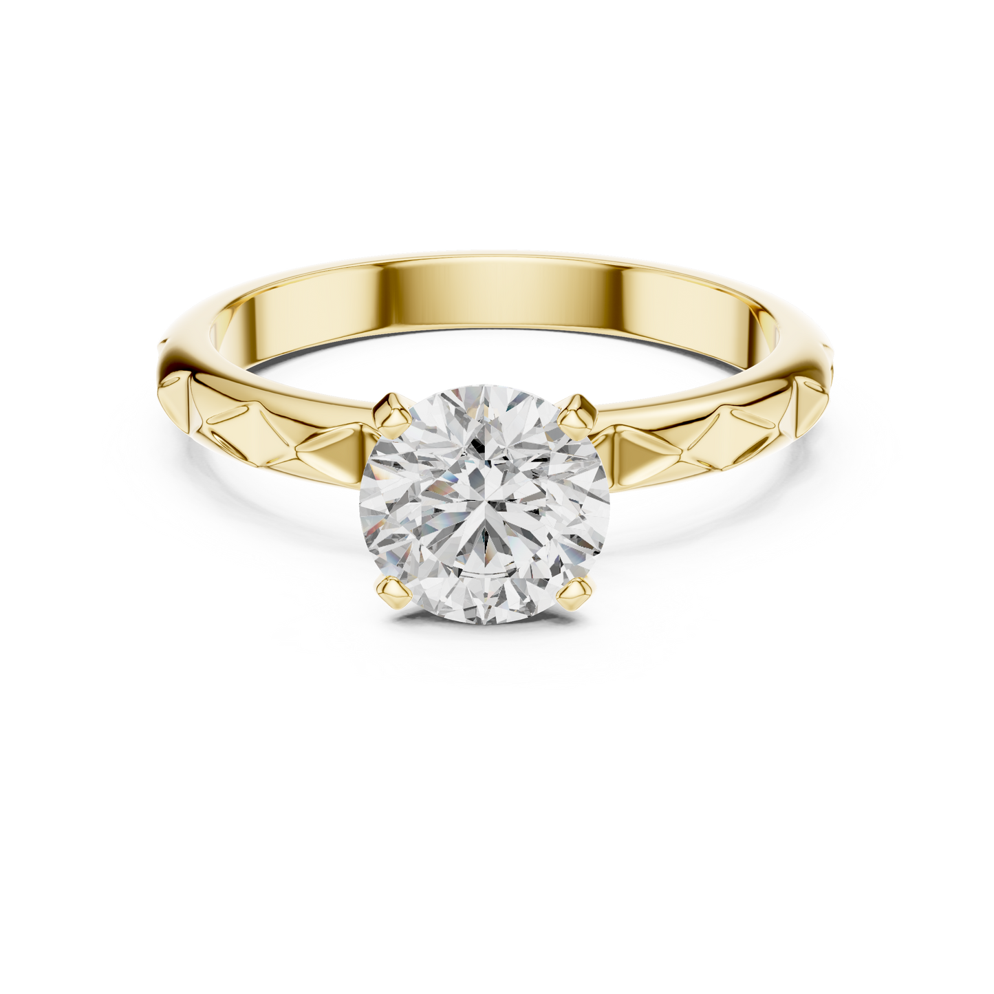 Round Cut Lab Grown Diamond Ring with Geometric Band