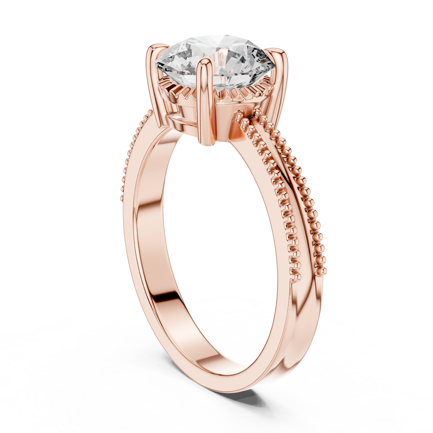 Luxury Round Solitaire Ring with Milgrain Detail in 18K Gold