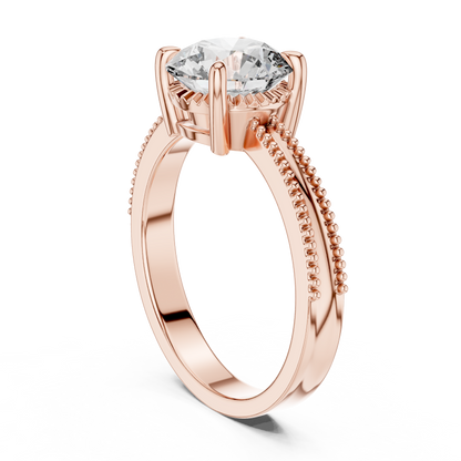 Luxury Round Solitaire Ring with Milgrain Detail in 18K Gold