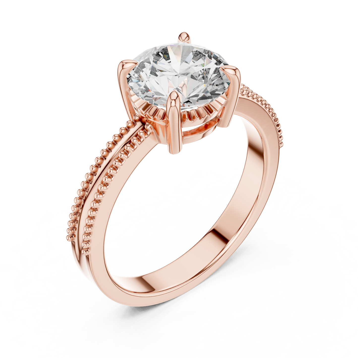 Luxury Round Solitaire Ring with Milgrain Detail in 18K Gold