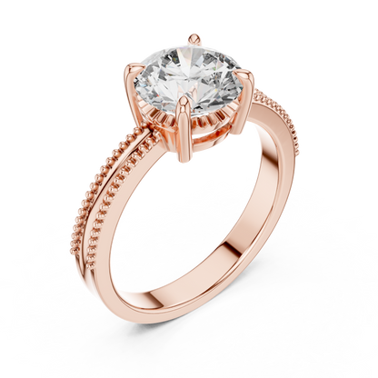 Luxury Round Solitaire Ring with Milgrain Detail in 18K Gold