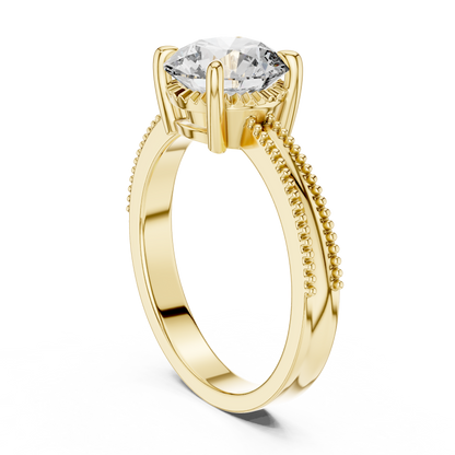Luxury Round Solitaire Ring with Milgrain Detail in 18K Gold