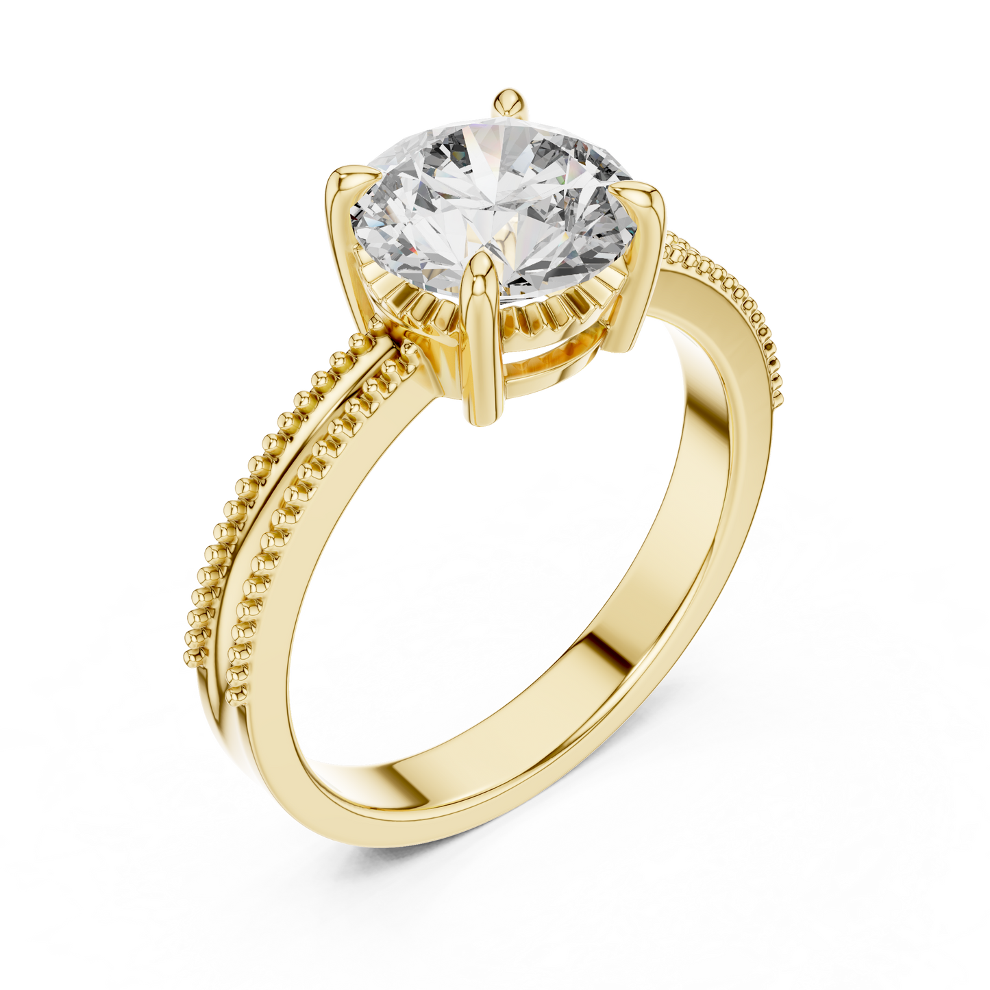 Luxury Round Solitaire Ring with Milgrain Detail in 18K Gold