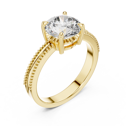 Luxury Round Solitaire Ring with Milgrain Detail in 18K Gold