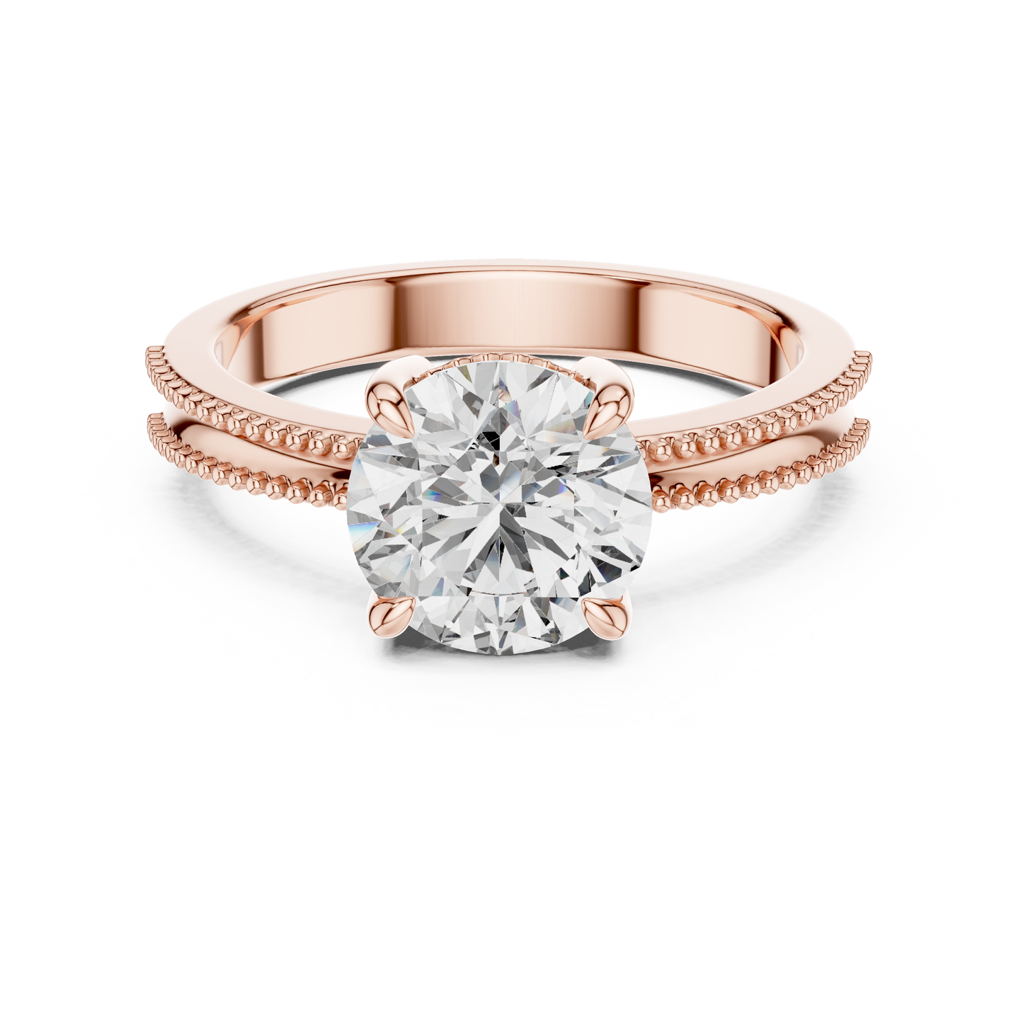 Luxury Round Solitaire Ring with Milgrain Detail in 18K Gold