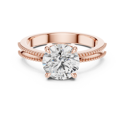 Luxury Round Solitaire Ring with Milgrain Detail in 18K Gold