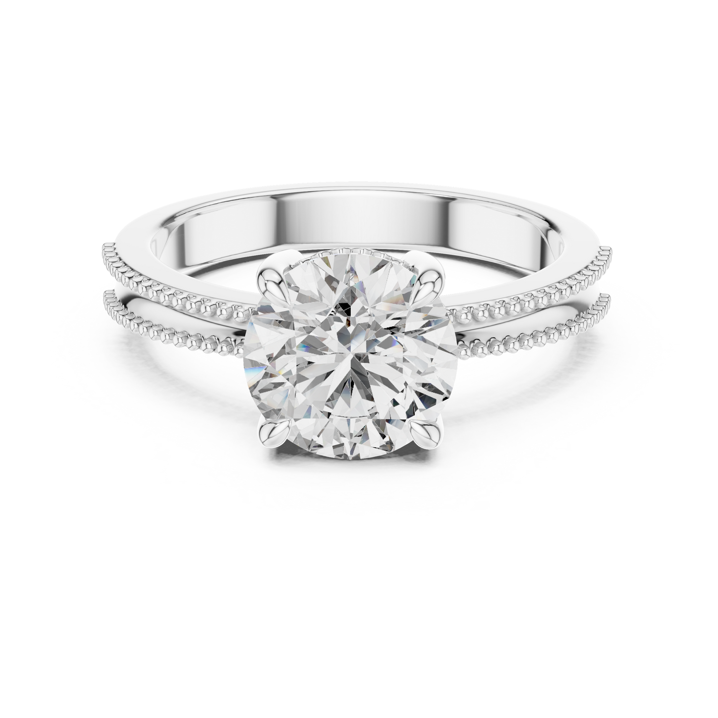 Luxury Round Solitaire Ring with Milgrain Detail in 18K Gold